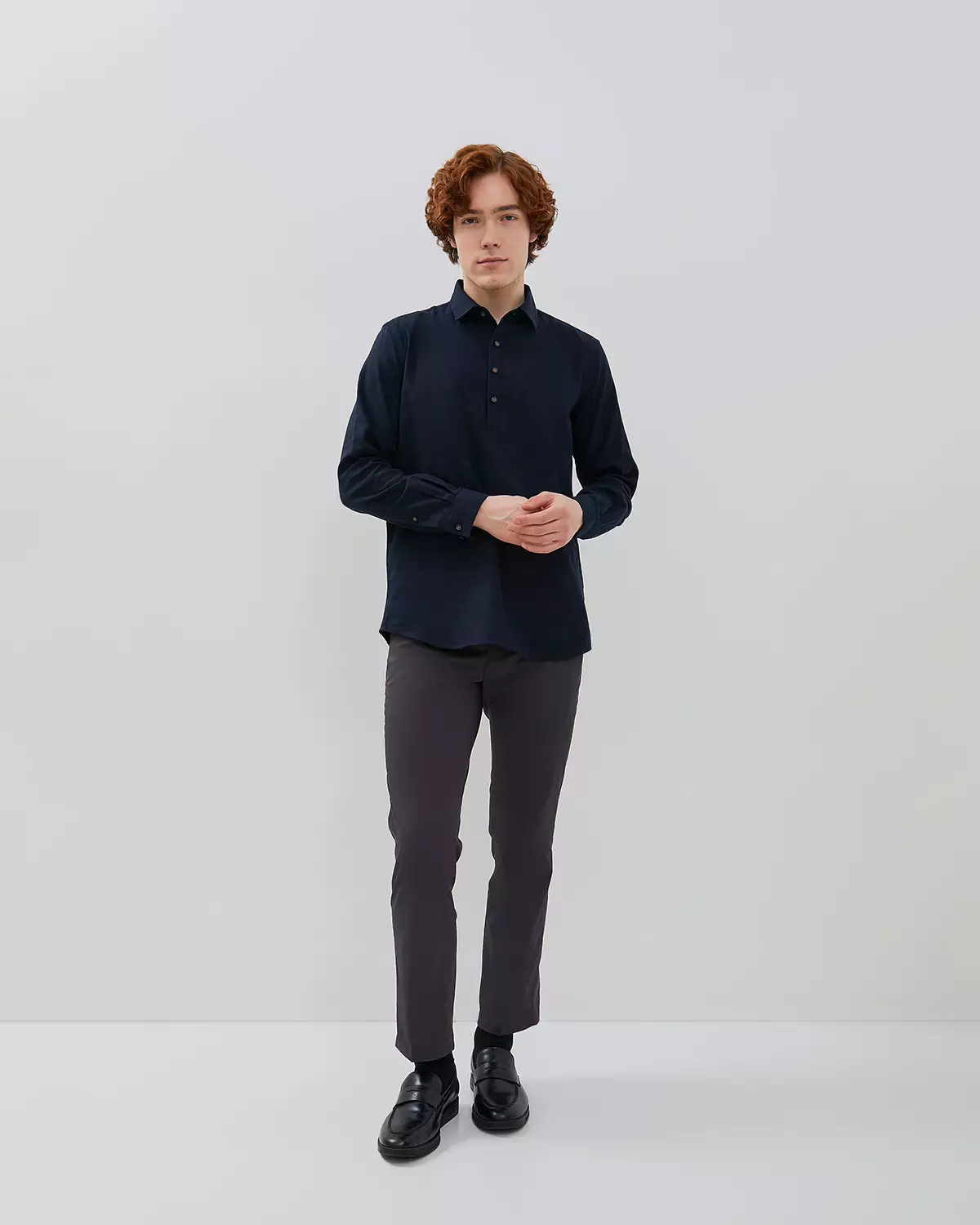 MEN'S NAVY BLUE LONG-SLEEVED LINEN SHIRT