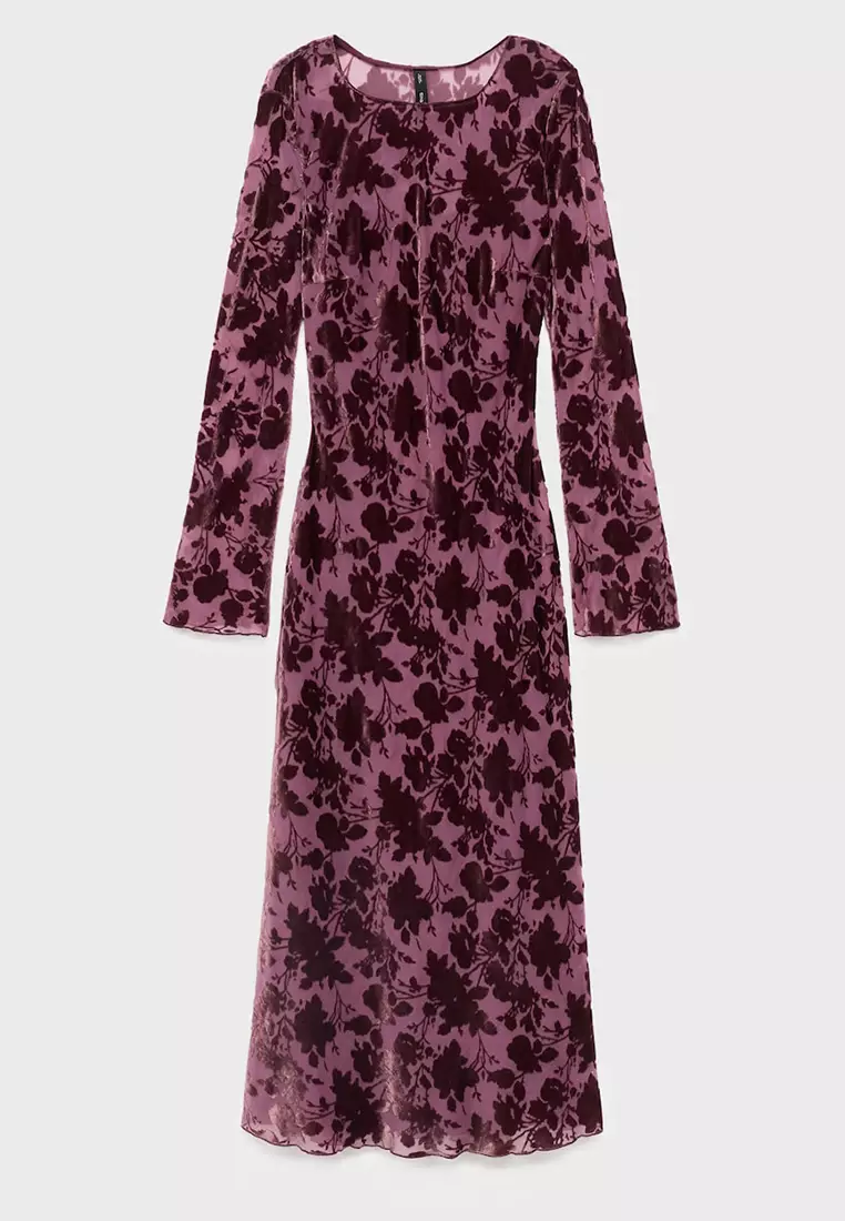 Floral Jacquard Dress With Bell Sleeves