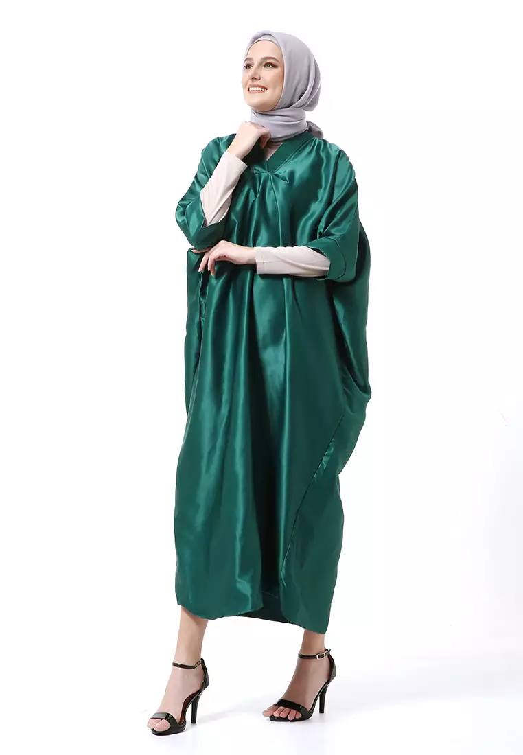 Kahitna Kaftan Pakaian Muslimah Premium Motif Polos High Quality - Hijau