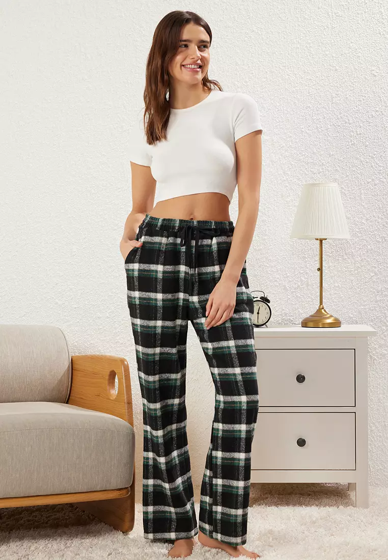 Black Plaid Woven Pajama Bottoms THMAW25PJ00021