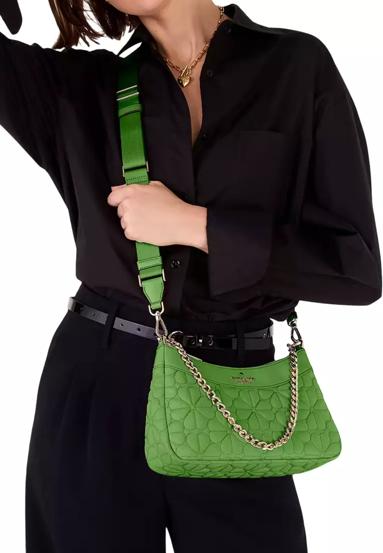 Spade Flower Quilted Fabric Convertible Crossbody Bag - KS Green KK077