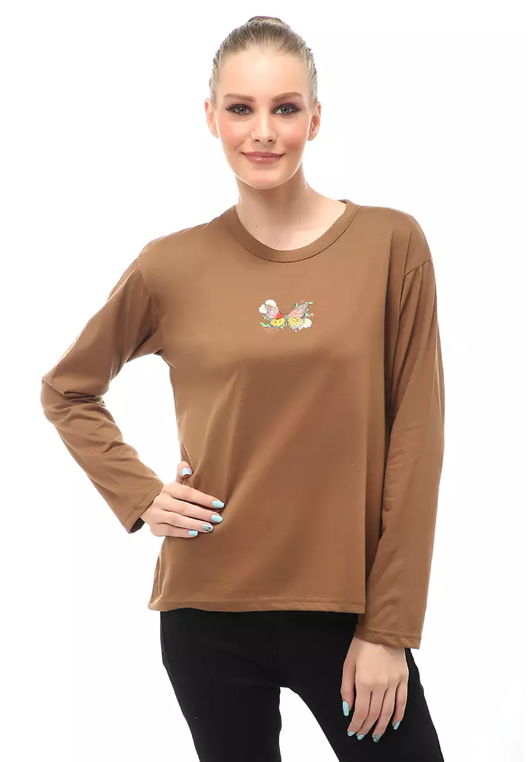 Dreama Kaos Oversized Long Sleeves Atasan Wanita Relaxed Fit - Mopan Flower Butterfly