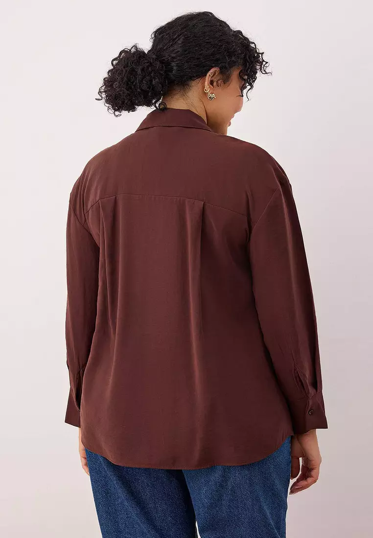 More Sustainable Brown Modal Soft Tuşe Woven Plus Size Shirt Tbbss25Ax00004