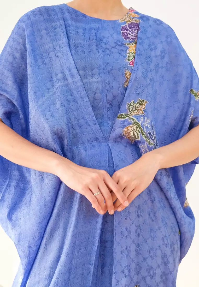 RINJANIE BATIK - Kaftan Batik Wanita - Kaftan Syariah - Biru - OOTD Lebaran - Batik Encim Peranakan Premium