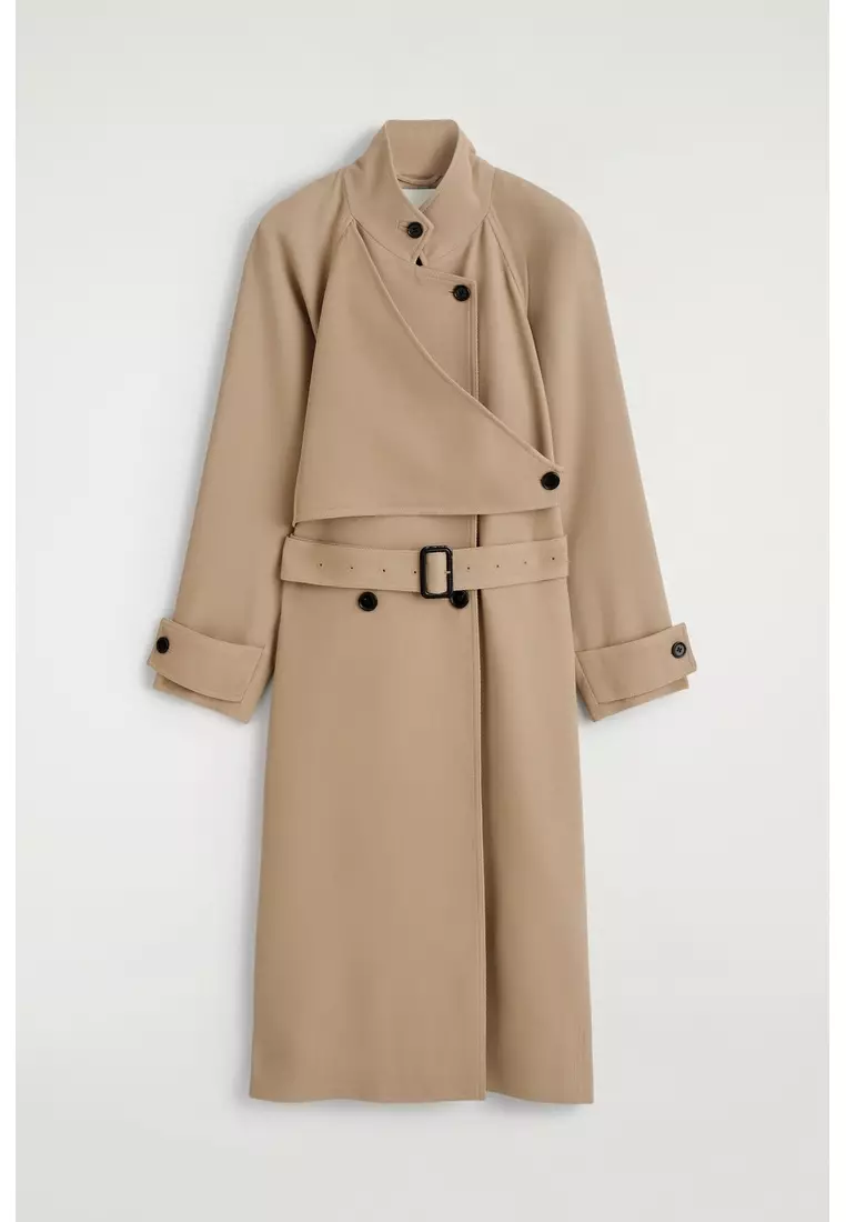 WRAP-OVER WOOL-TWILL TRENCH COAT