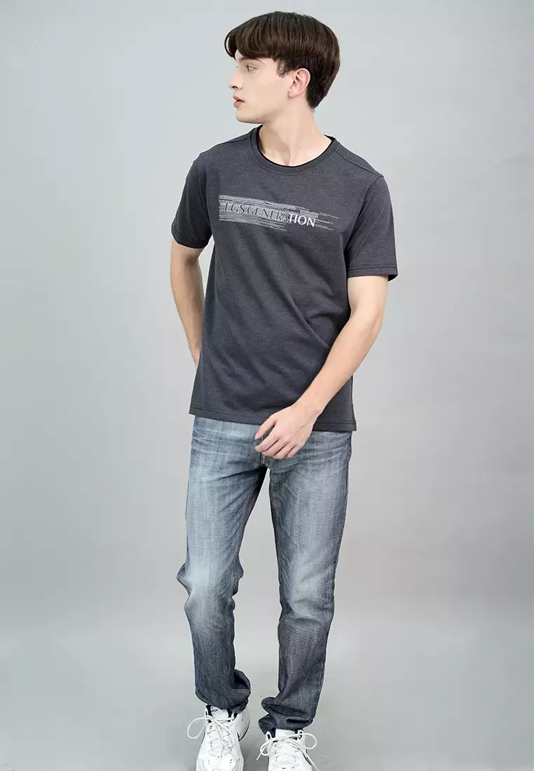LGS - Kaos Casual Pria Lengan Pendek Motif Gambar Sablon Warna Hitam Slim Fit - JTS.322.S3342F.31.C