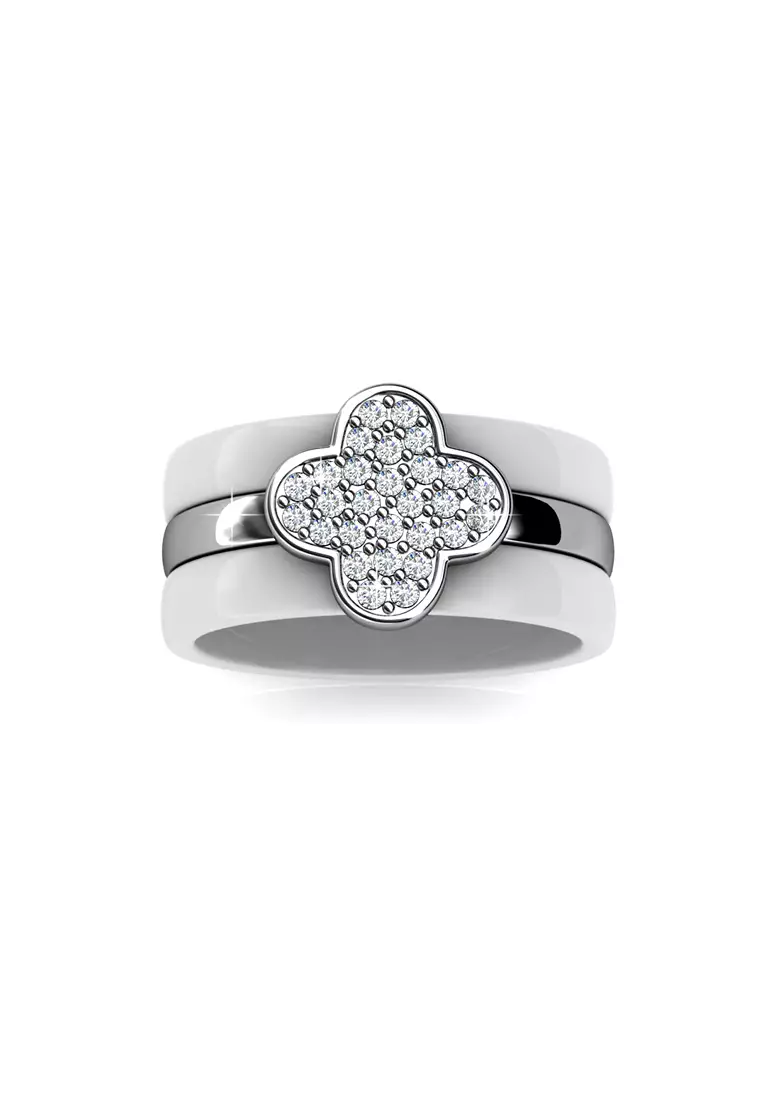 Clover Ceramic Ring White- Cincin Crystal by Her Jewellery
