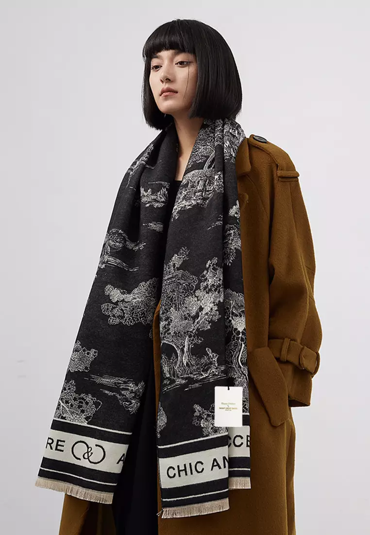 Landscape Painting Faux Cashmere Scarves AS-SY28625