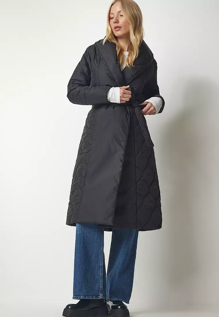 Belted cheap quilted coat