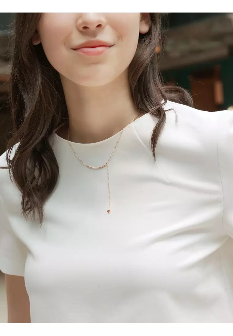 Delicate Gold 18K Rose Gold Dangle Heart Necklace for Women 92678N