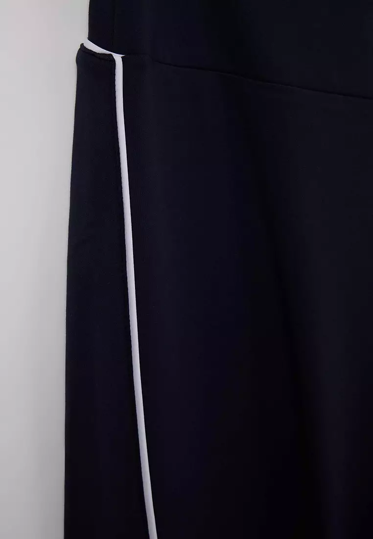 Navy Blue Soft Brushed Fabric Piping Detailed Flexible Knitted Plus Size Leggings Tbbss26Bv00001