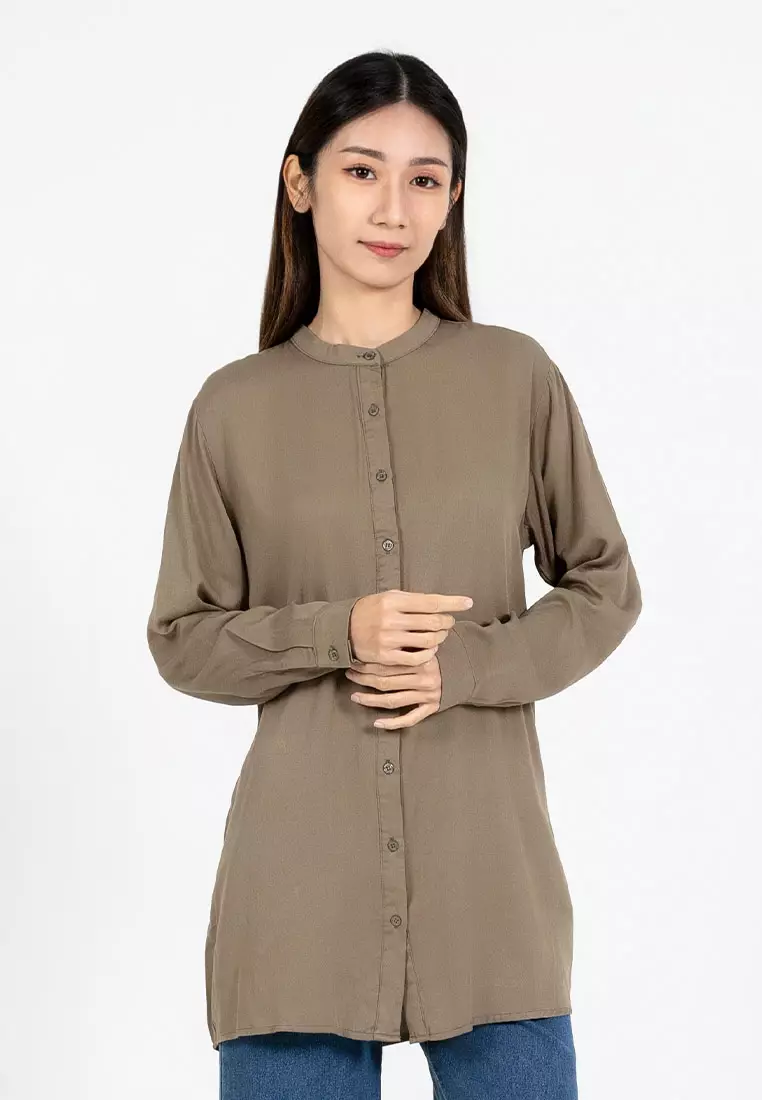 Forest Ladies Rayon Shirt Women Long Sleeve Tunic - 822405-48Olive
