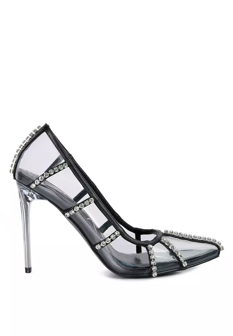 Black and clear discount pumps