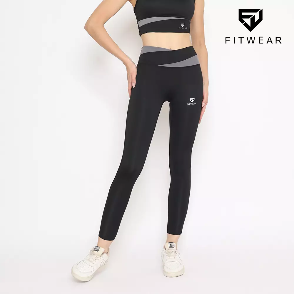 Fitwear - Legging Panjang Olahraga Wanita 2TONE MINJI SEAMLESS - BLACK PJ