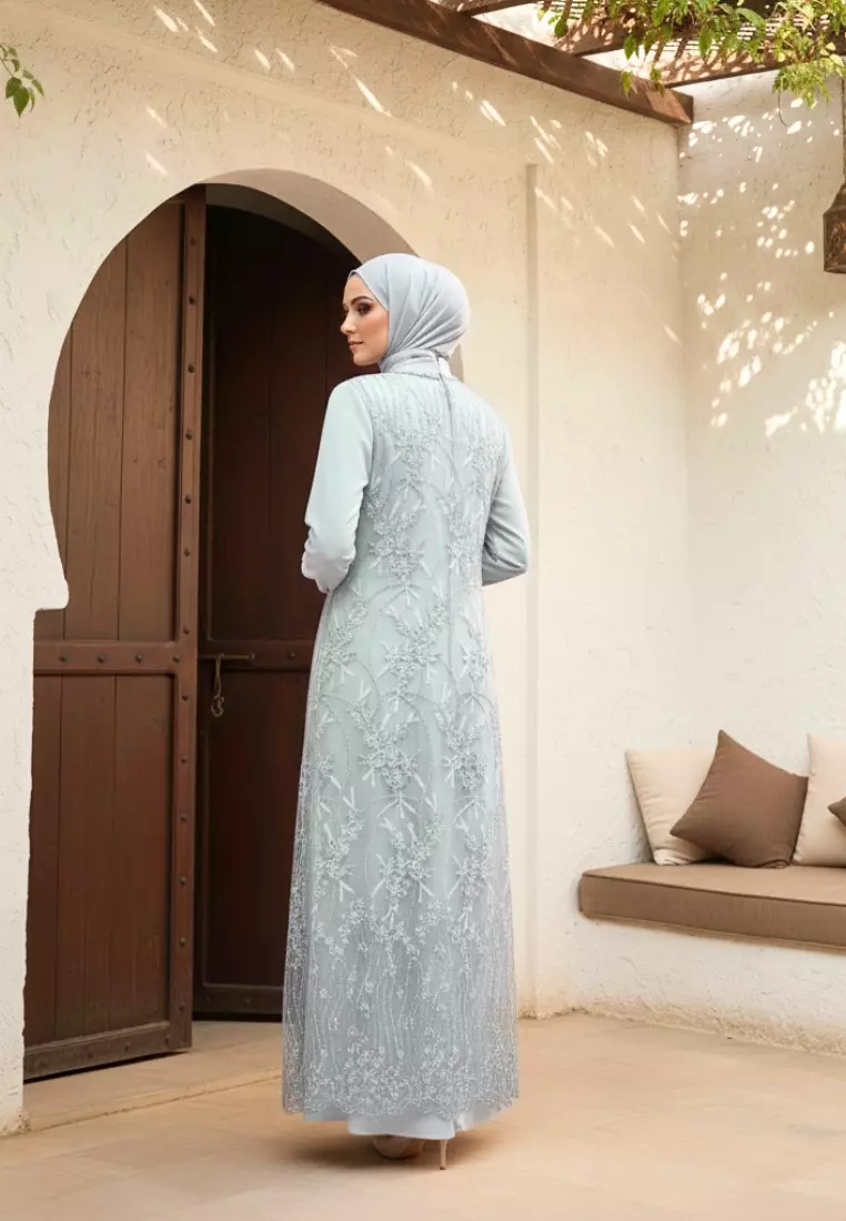 Dress Muslimah Lace Bordir Floral Premium Warna Sage green – Tampil Anggun & Exclusive By Brilliant Girl Warna HIJAUSAGE