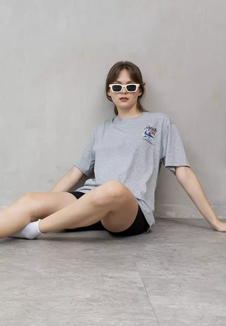 Kaos abu t shirt polos wanita houseofcuff motif Snack time