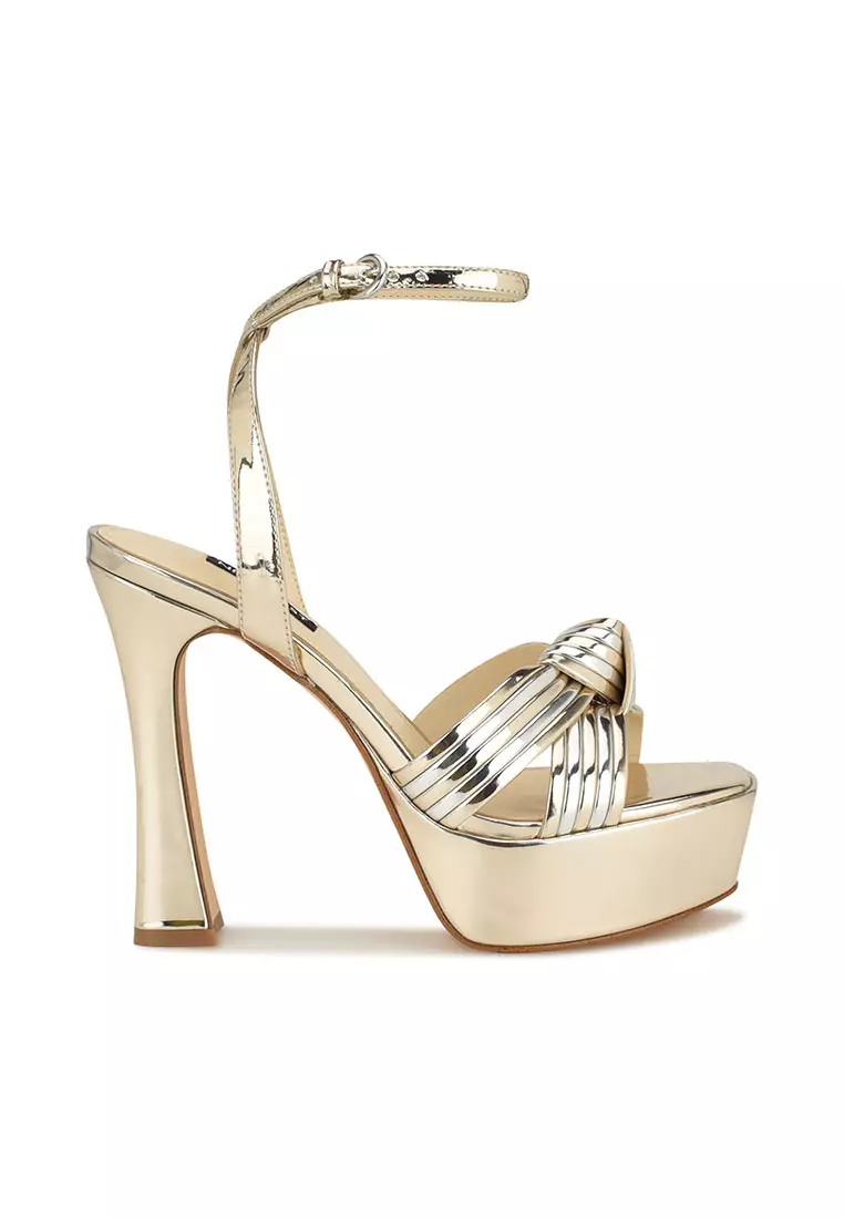 Discount on Nine West  shoes - SKU: Irna3 Platform Ankle Strap Knotted Sandals Gold
