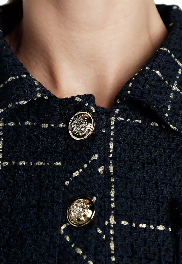 Woven Button-Down Flap Pocket Jacket in Navy