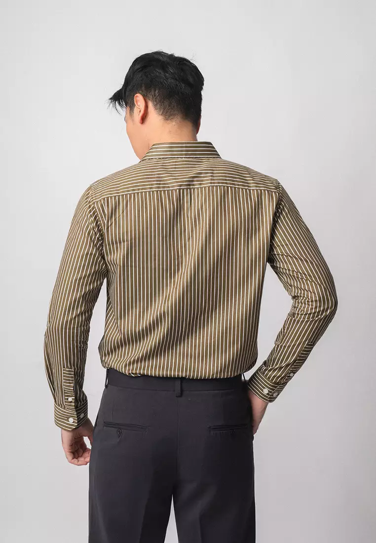 Hugo Stripe Shirt Dark Sage Green LS