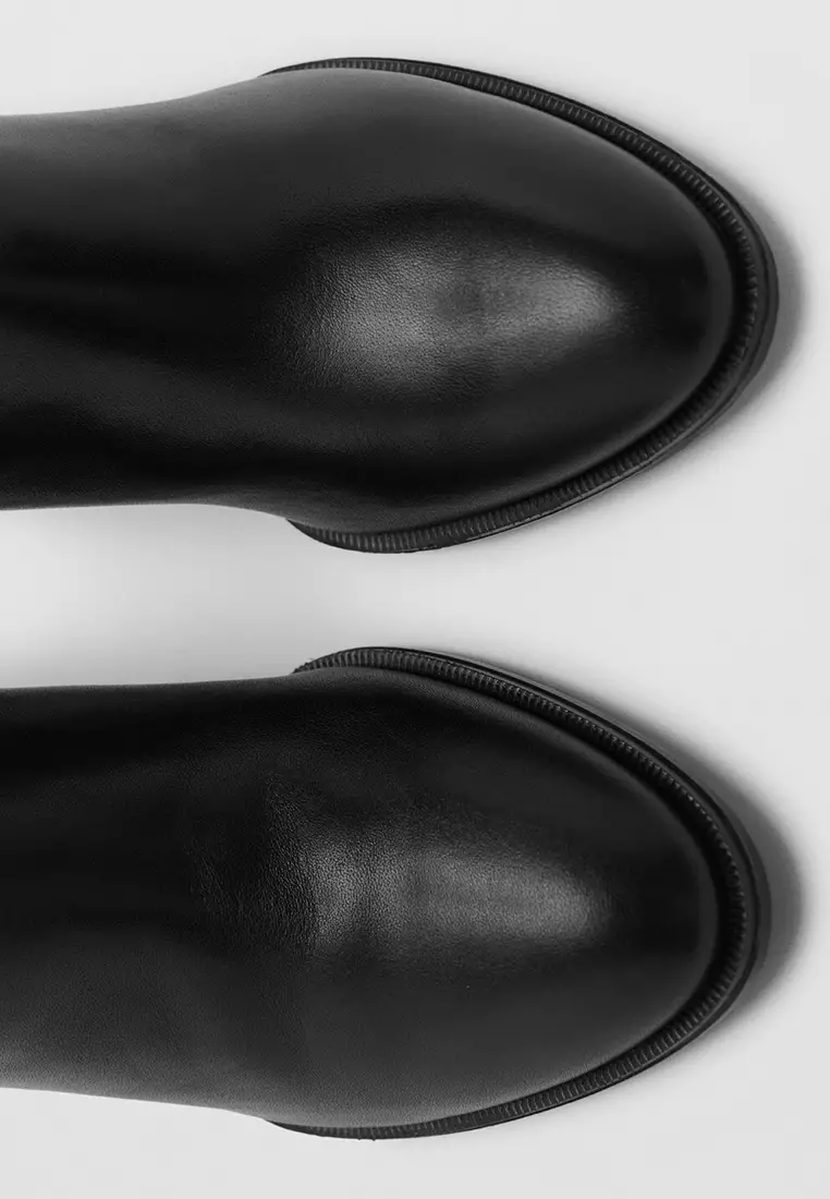 Leather Block-Heel Boots