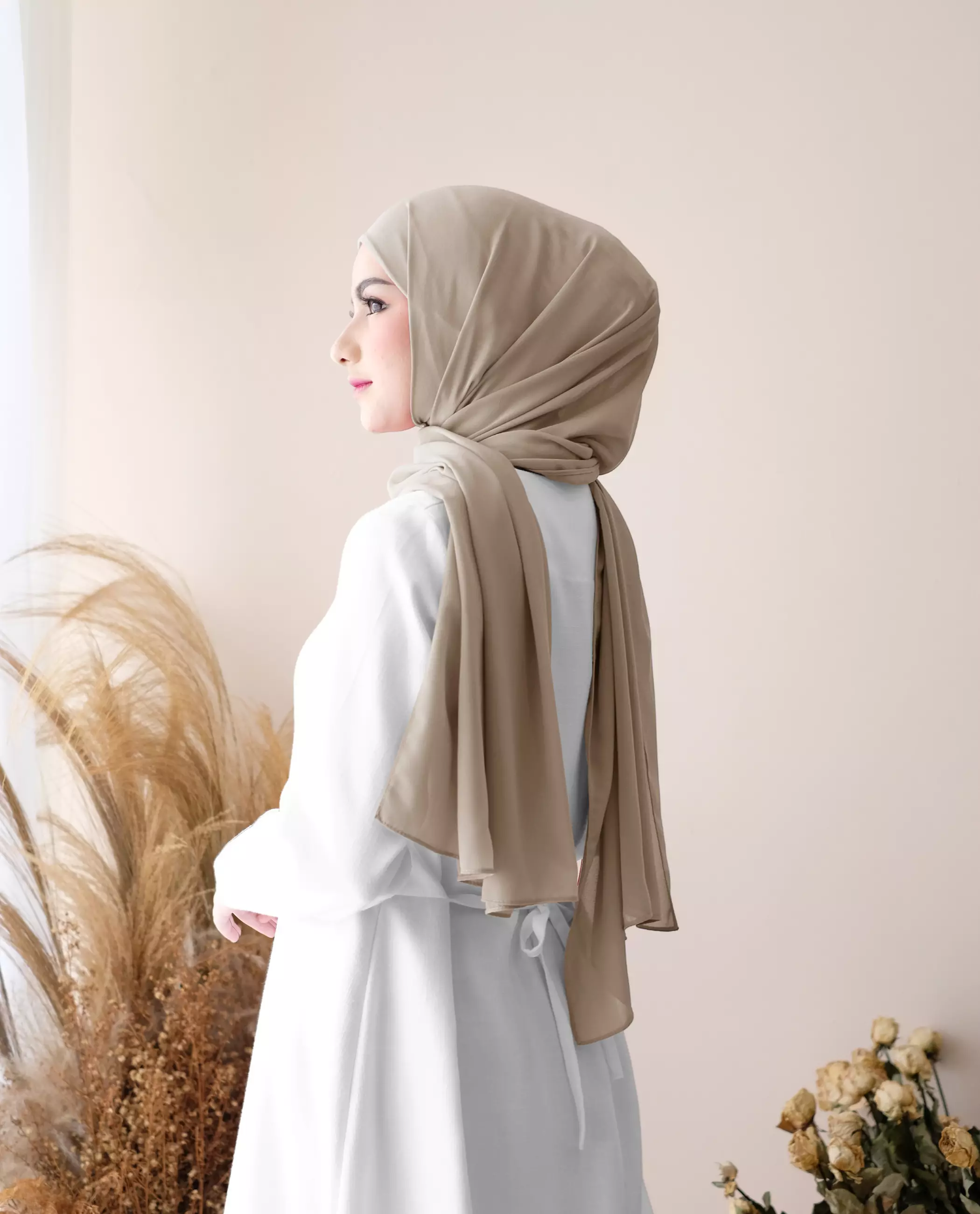Pashmina Inner Instan 2in1 Ceruty Baby Doll - Sand Beige