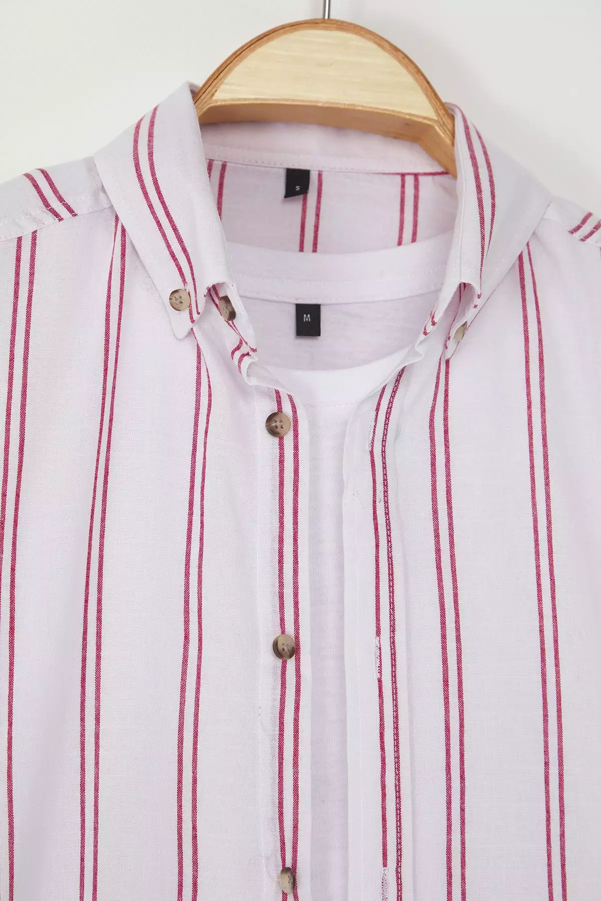 Claret Red*001 Slim Fit Button-down Collar Thin Striped Shirt TMNSS20GO0092