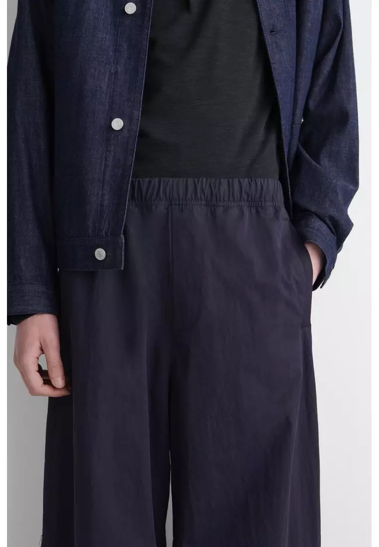 ELASTICATED RELAXED-FIT BARREL-LEG TROUSERS