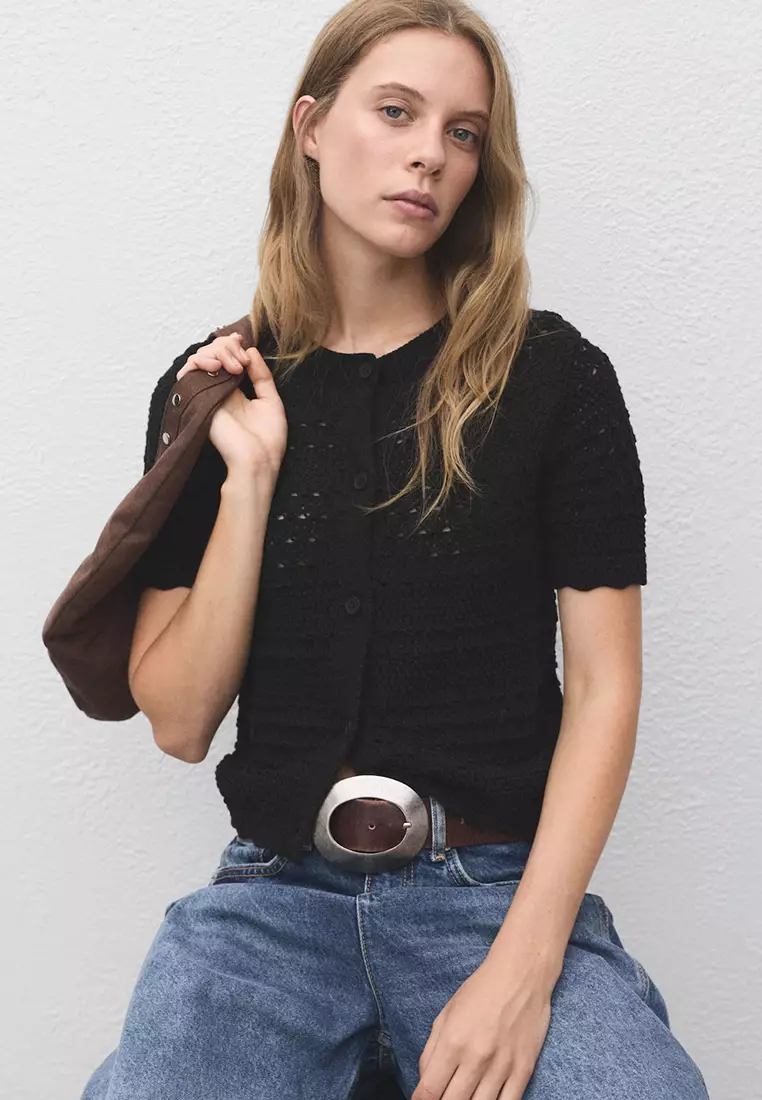 Short-Sleeved Crochet Cardigan