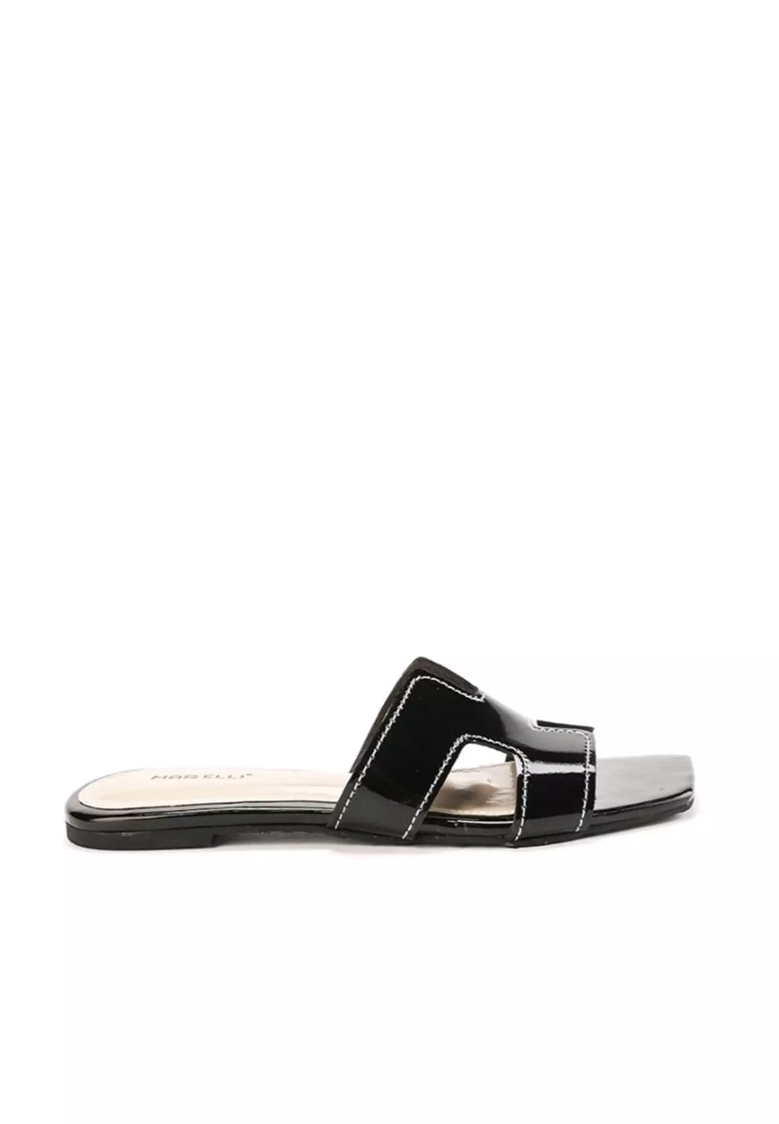 Ariana Sandal Teplek wanita Flat Slip On - Black Patent