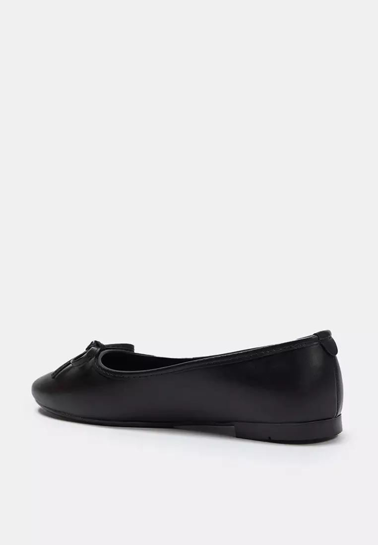 Black Bow Detailed Almond Toe Women's Ballerinas Takss25Be00002