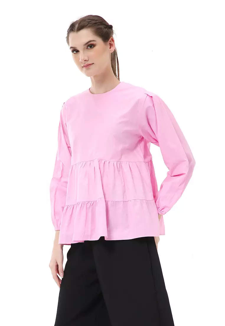 Albertine Blouse Balon Atasan Wanita Lengan Panjang Simple Design Material Katun Poplin ORIGINAL - Pink