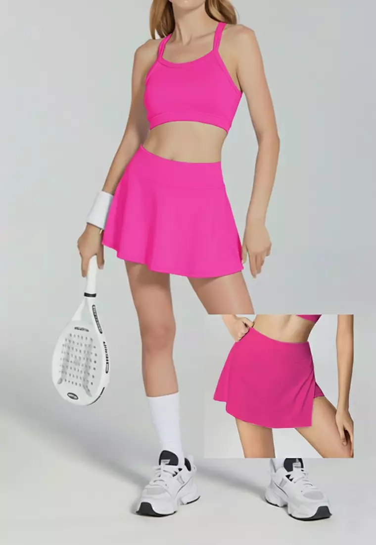 LB131 Rok Padel Tenis Wanita Legging inside Skort ada Kantong TdBolt shocking pink