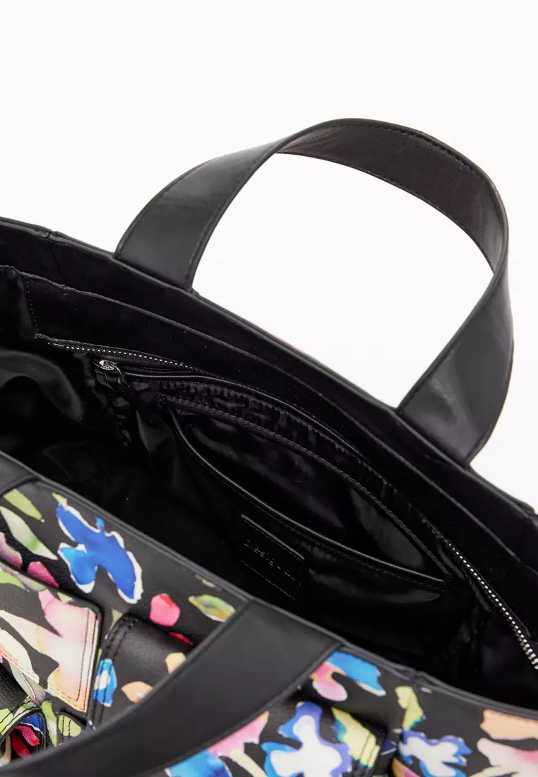 Desigual Damen Schultertasche PU - Blumen Design Mit Reißverschlussfächern