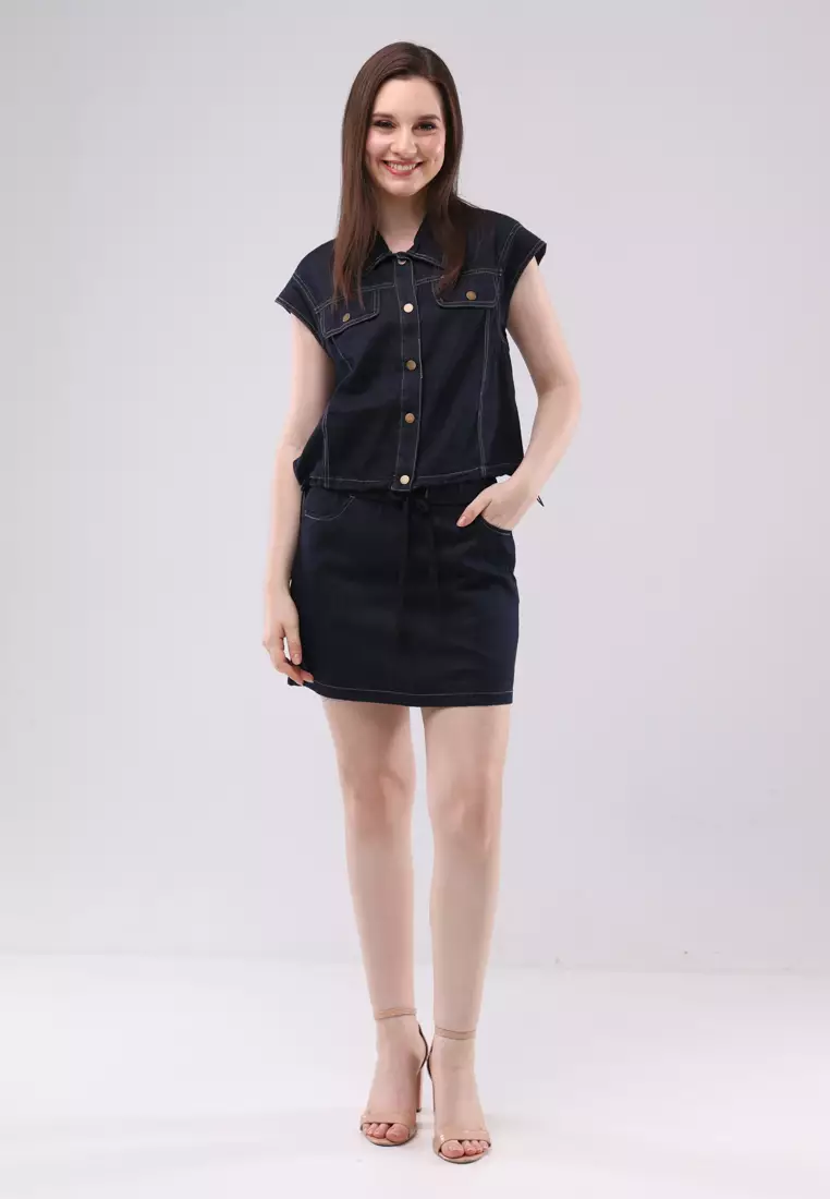 Chambray Short Sleeves Terno Skirt