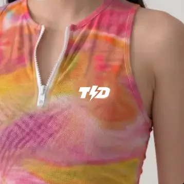 TDActive Crop Tank Zipper Wanita - Baju Lari Running Trail Run Gym Motif Aura Gradient - FlexFit Stretch Drifit - Orange Pink LSF85