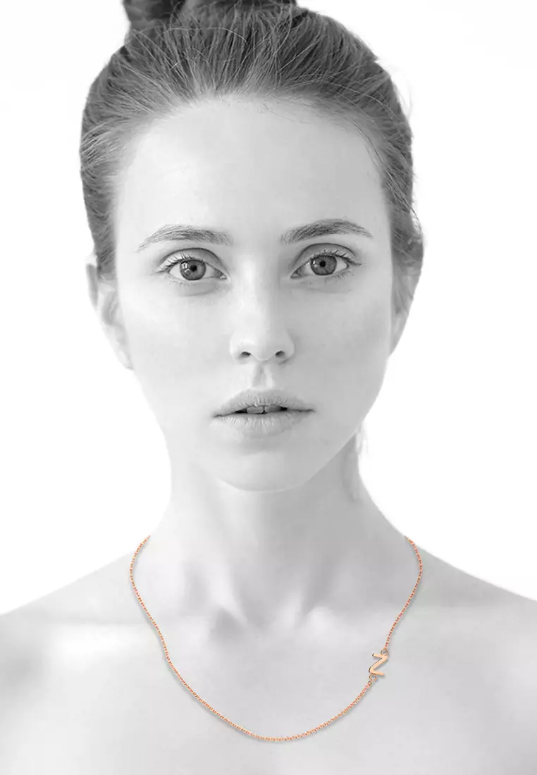 Sparkling Alphabet Initials Stainless Steel Necklace in Rose Gold - Z