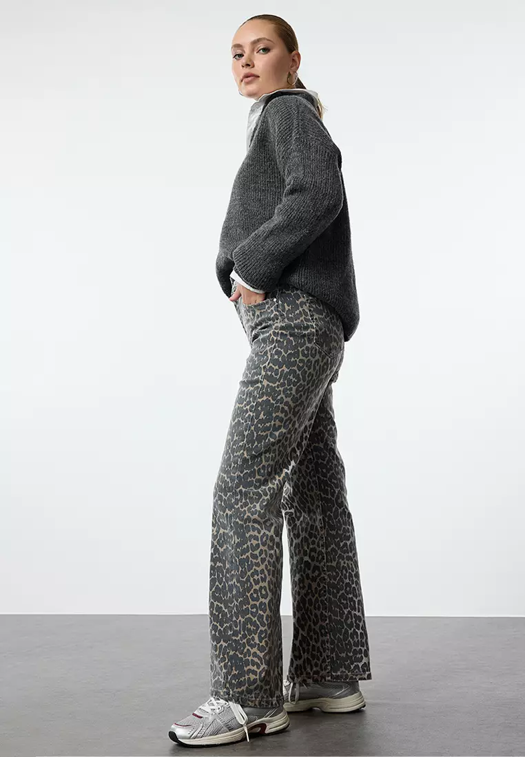 Leopard Printed Wide Legs Jeans