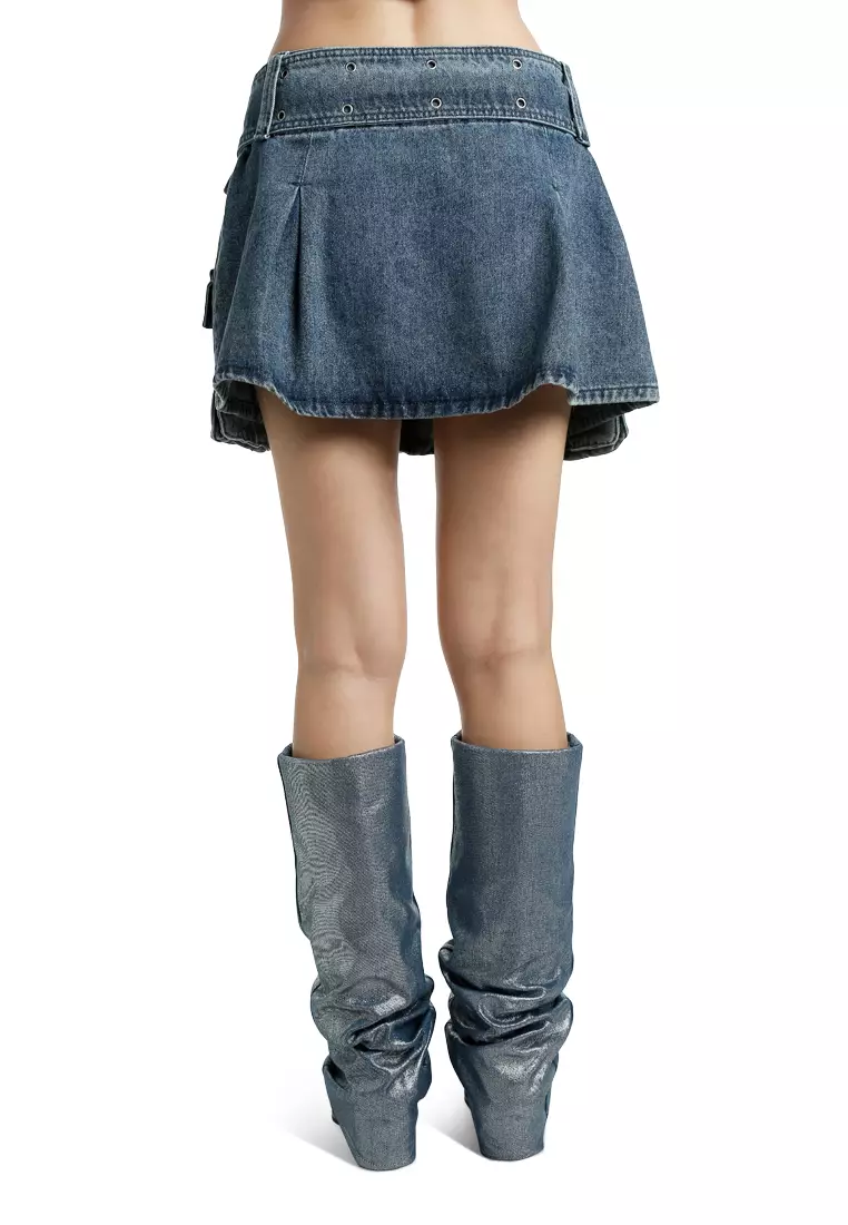Blue Mini Pleated Cargo Skirt