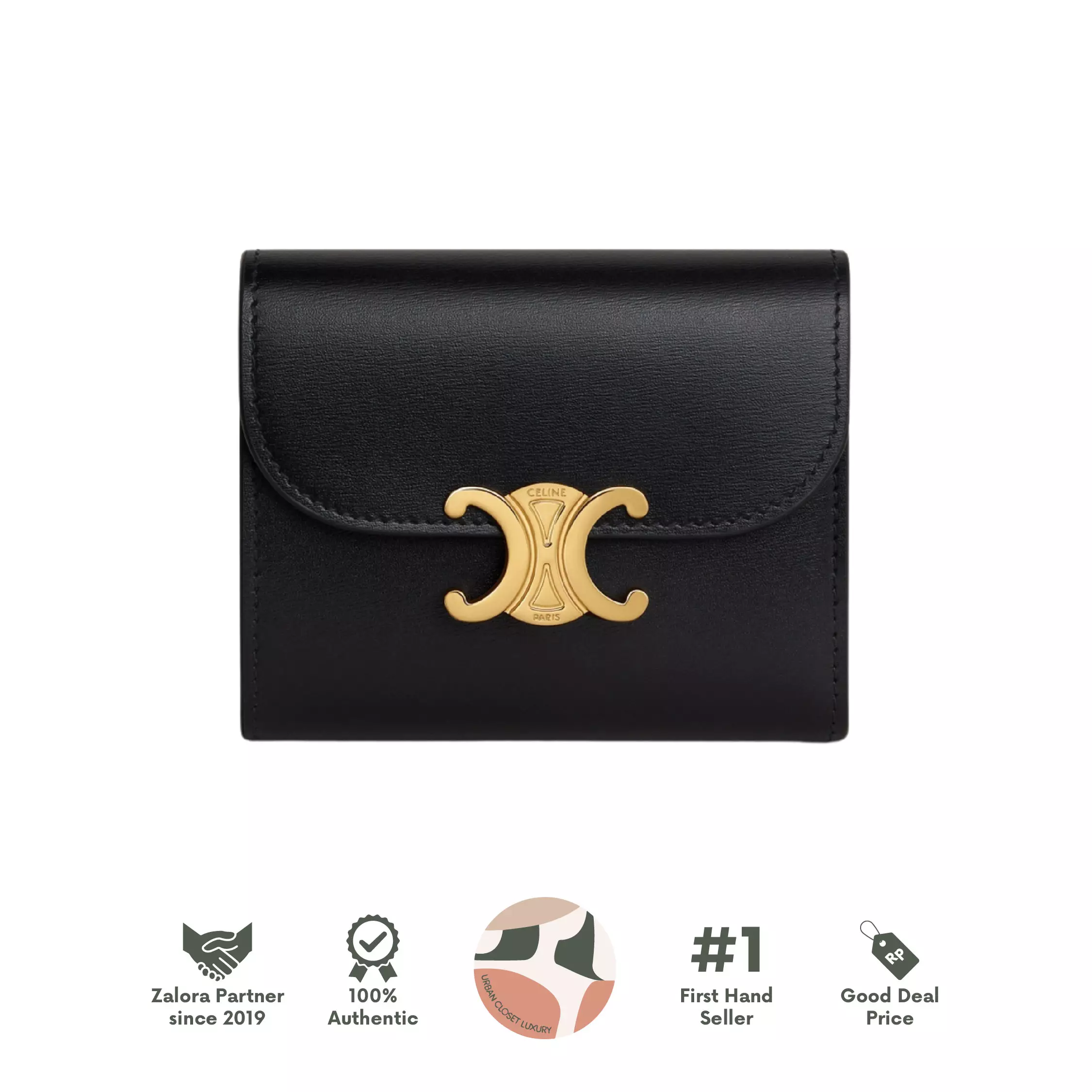 Small Wallet Triomphe in Shiny Smooth Lambskin Black