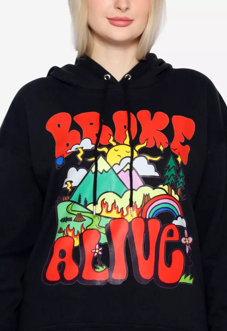 TONIQUE Hoodie Katun Wanita Hitam LEAH Women's Regular Fit Graphic Cotton Hoodie Black