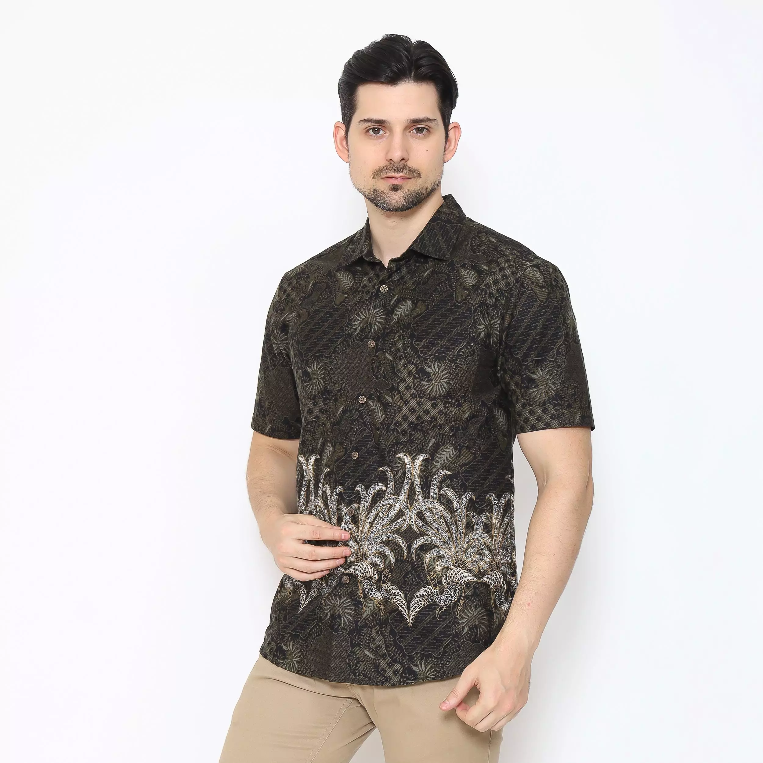 AMK Kemeja Batik Pria Lengan Pendek SHB Ghazan Ss Dark Olive