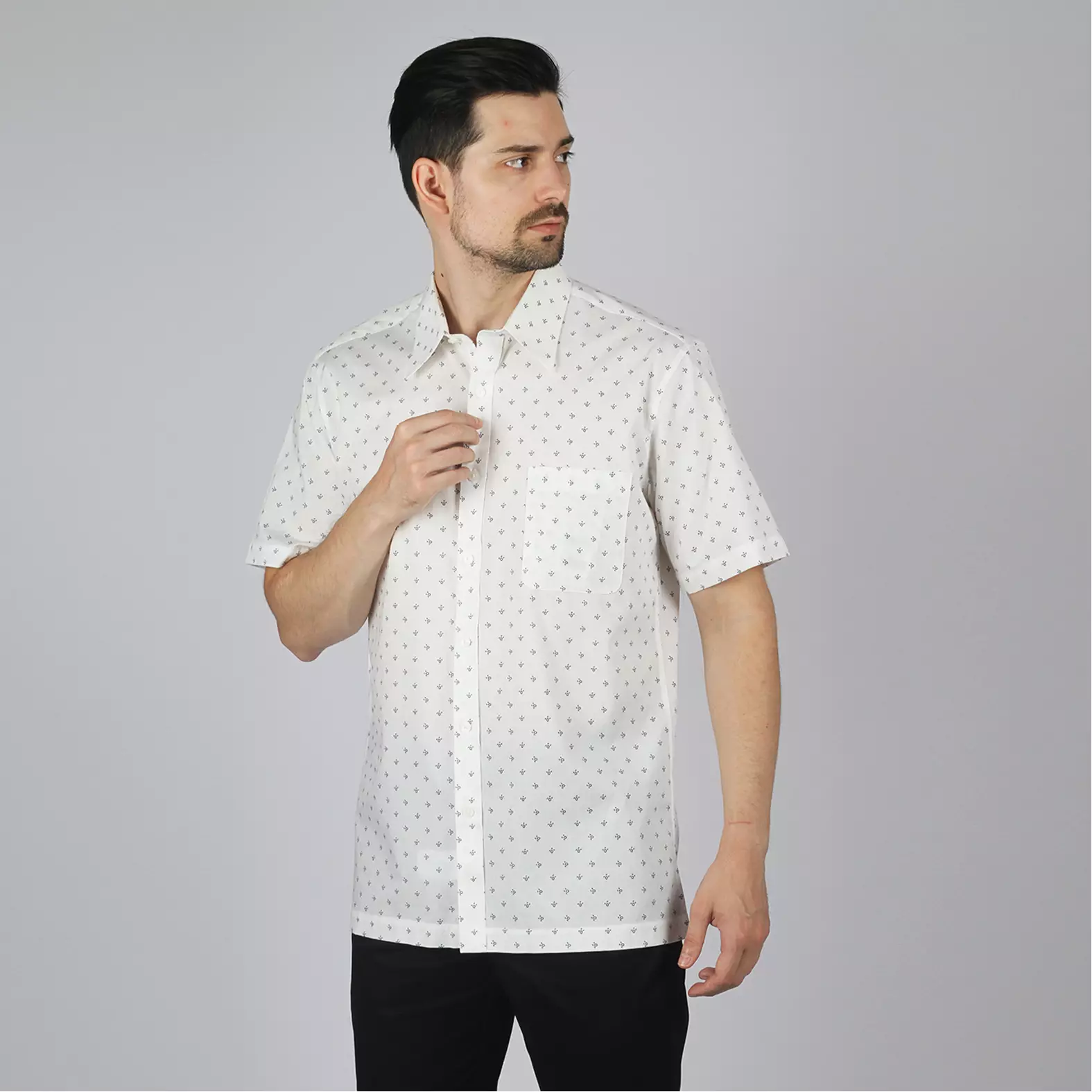 Kemeja Ethan White Lengan Pendek Print Moppe White