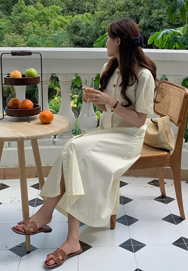 2025 French-inspired Vintage Chic Single-Breasted Dress CA061329KI