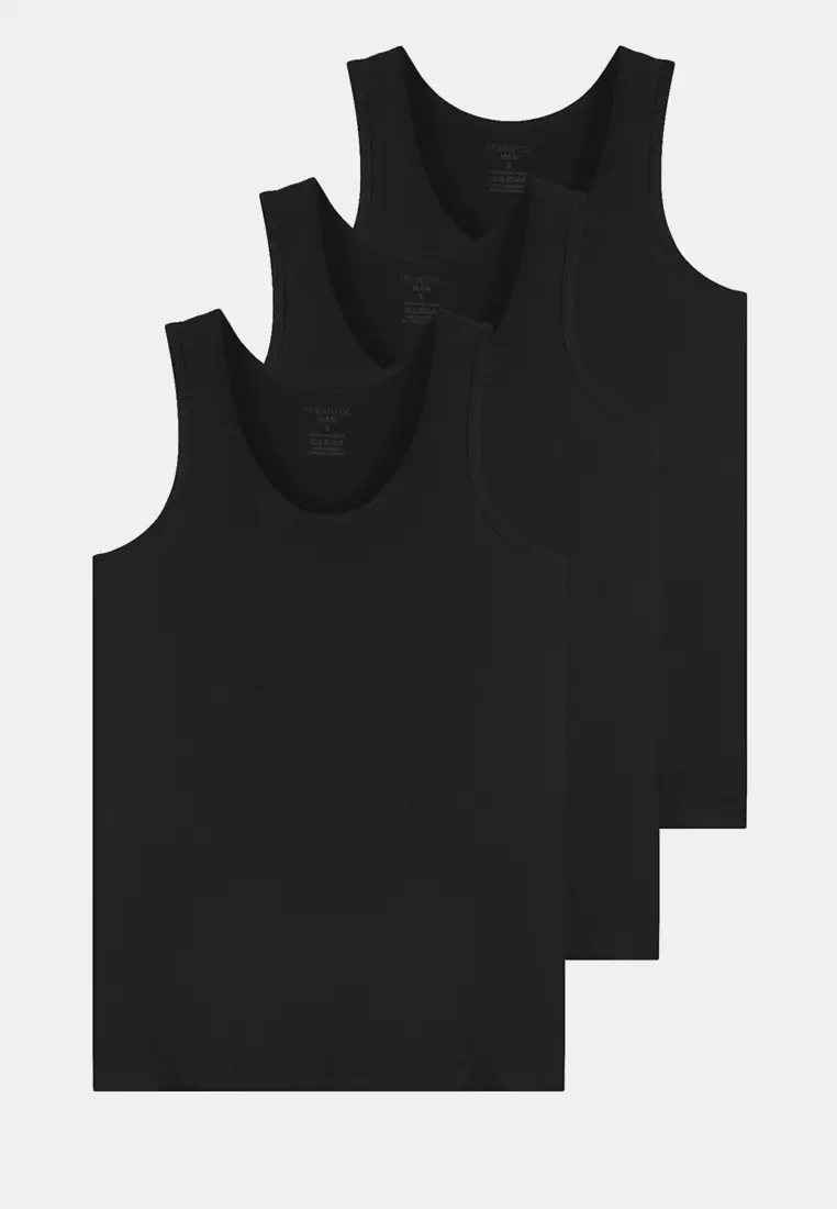 Black U Neck Combed Cotton 3-Pack 100% Cotton Underwear Undershirt