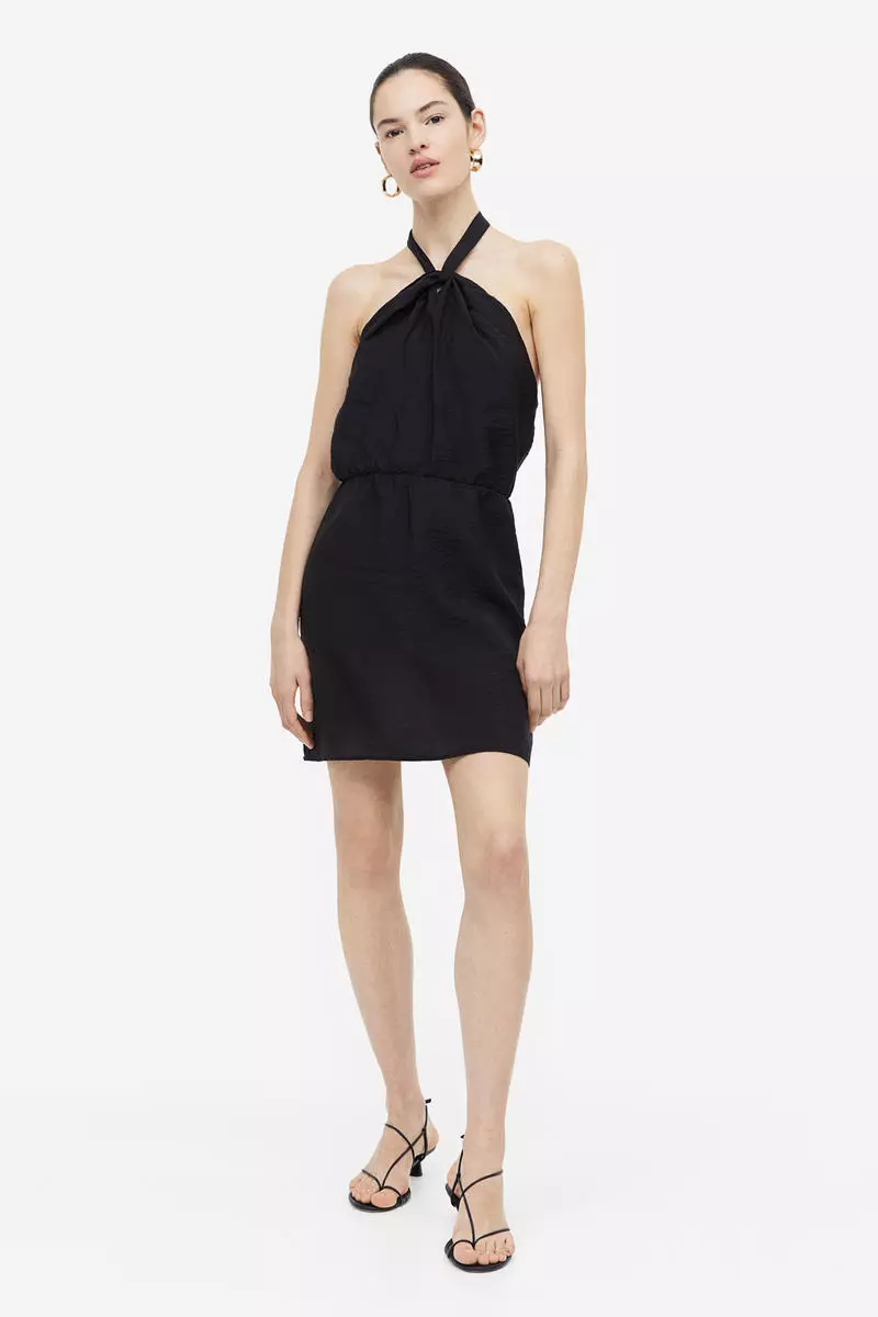 zara black halterneck dress