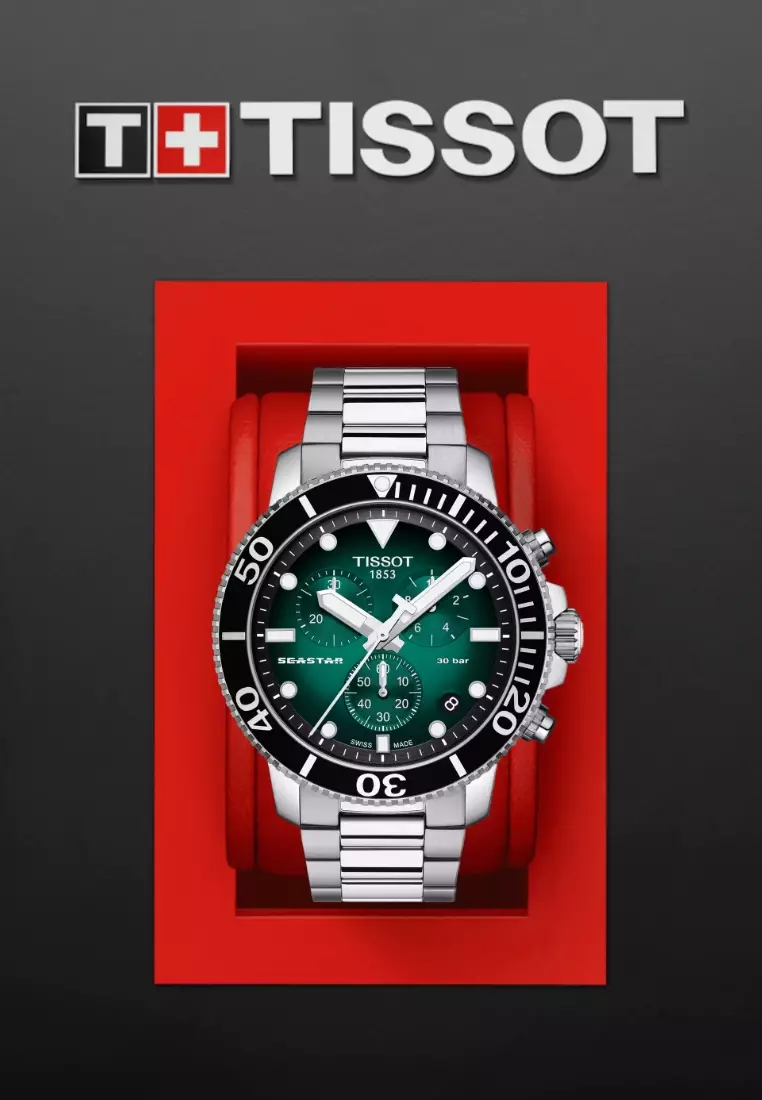 Tissot Seastar 1000 Chronograph 45.5mm Graded Green-Black Dial Stainless Steel Band Quartz Watch T1204171109101