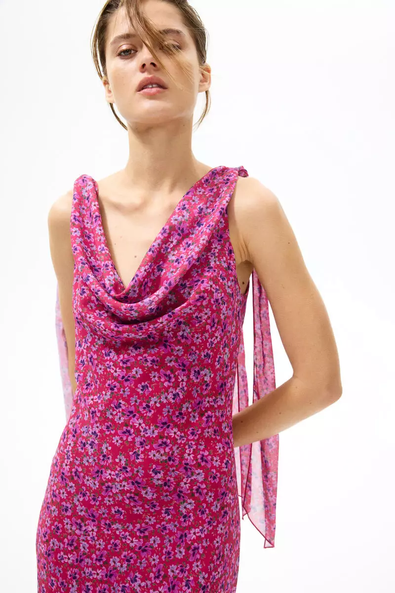 Cowl-neck tie-strap dress