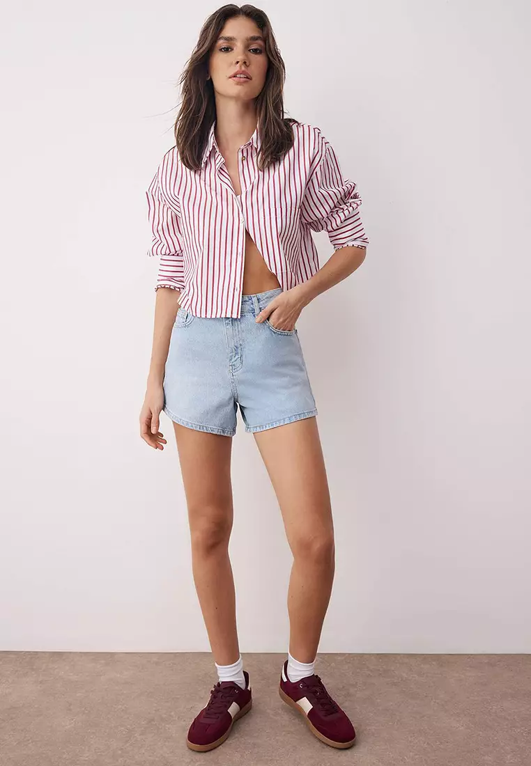 Light Blue High Waist City Boy Denim Shorts Twoss25Sr00178