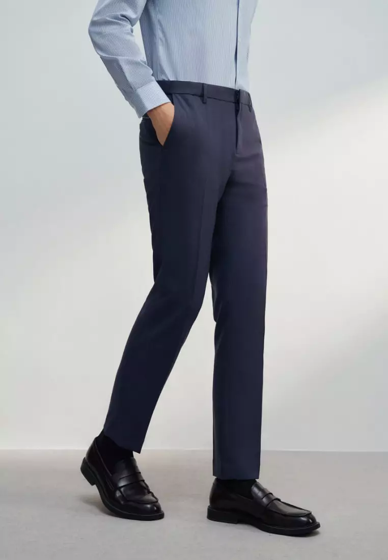 Teflon Smart Fit Twill Suit Pants with Elastic Waist Band