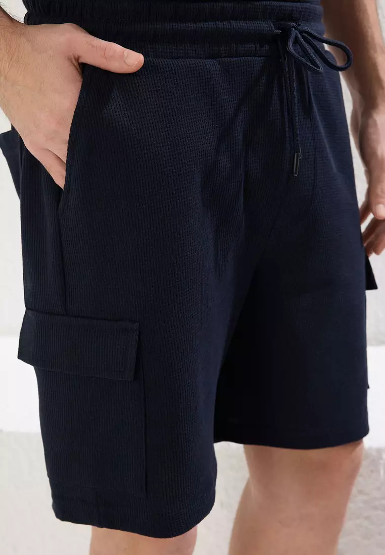 Navy Blue Regular/Normal Cut Zippered Polo Collar-Cargo Pocket Tracksuit TMNSS24EM00000